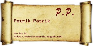 Petrik Patrik névjegykártya